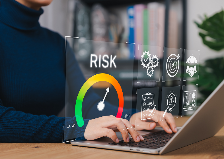 Businesswoman evaluating risk indicators