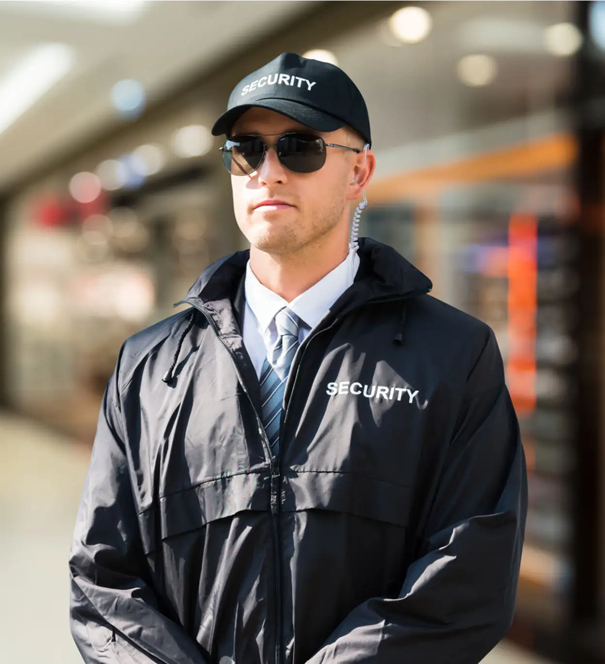 Uniformed security guard at shopping mall